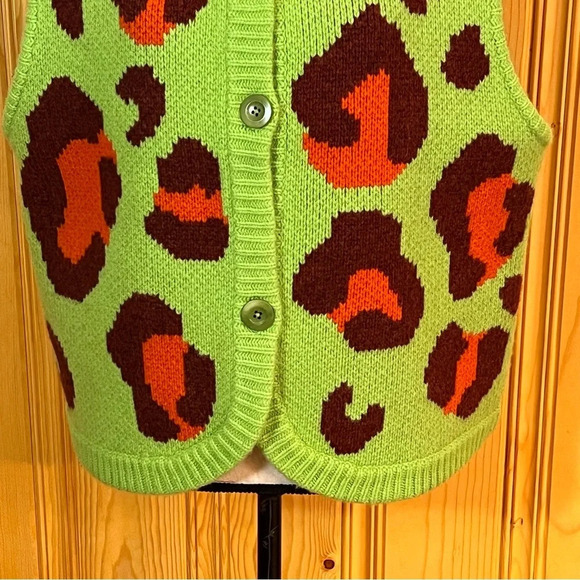 The Slow Love Gilet Green Leopard Print Vest SZ-L/XL - Picture 4 of 10